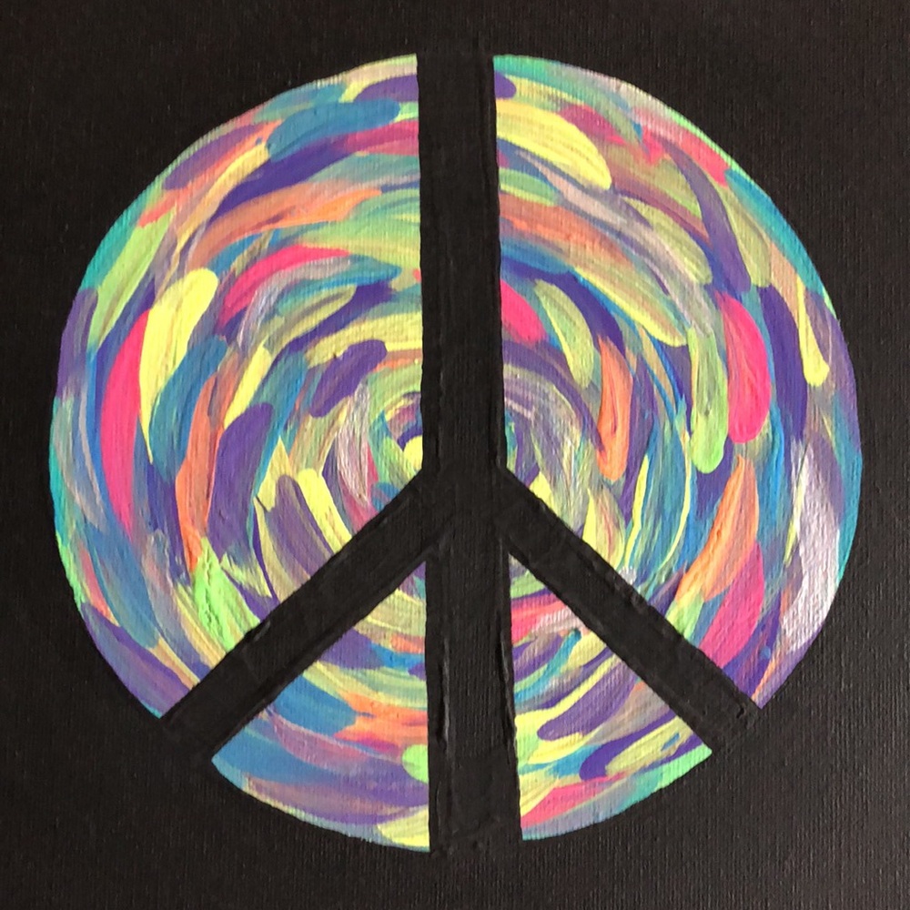 Neon Blacklight Peace Sign Acrylic Original Painting in a 9x12x1/2